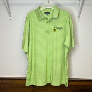 Green Striped Golf Polo Shirt- L
